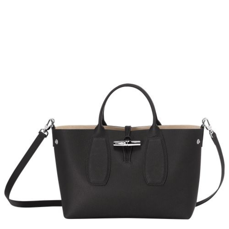 Longchamp Roseau Top handle bag M Black | KJIVPGZ-95