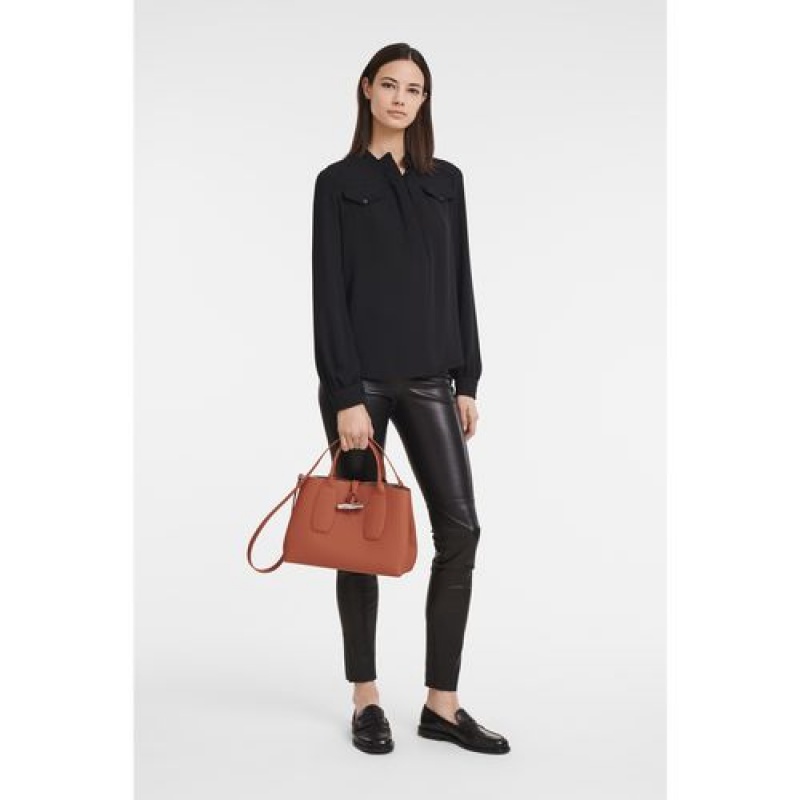 Longchamp Roseau Top handle bag M Brick | ZQATEYN-85