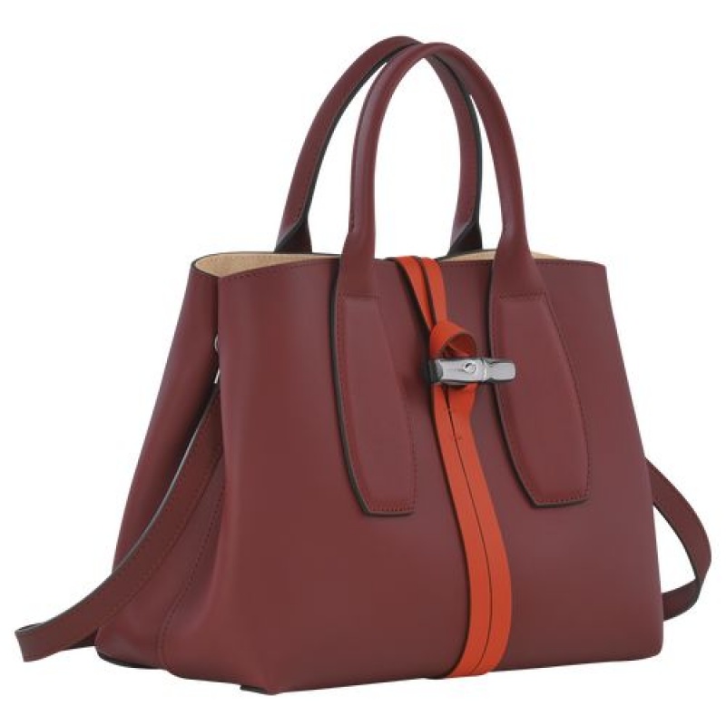 Longchamp Roseau Top handle bag M Burgundy/Orange | FNRVDPJ-19