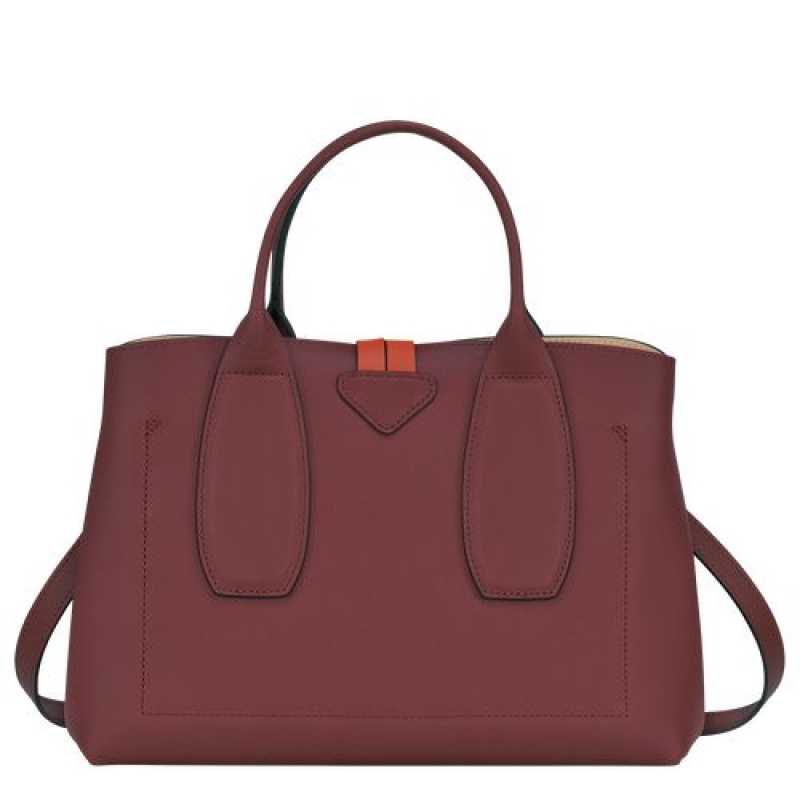 Longchamp Roseau Top handle bag M Burgundy/Orange | FNRVDPJ-19