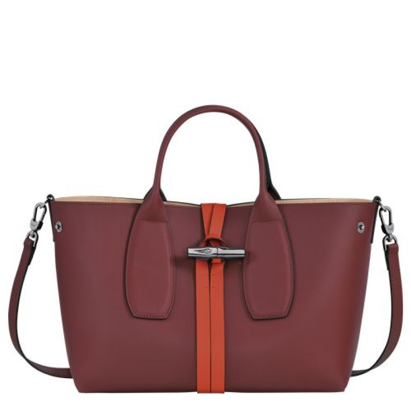 Longchamp Roseau Top handle bag M Burgundy/Orange | FNRVDPJ-19