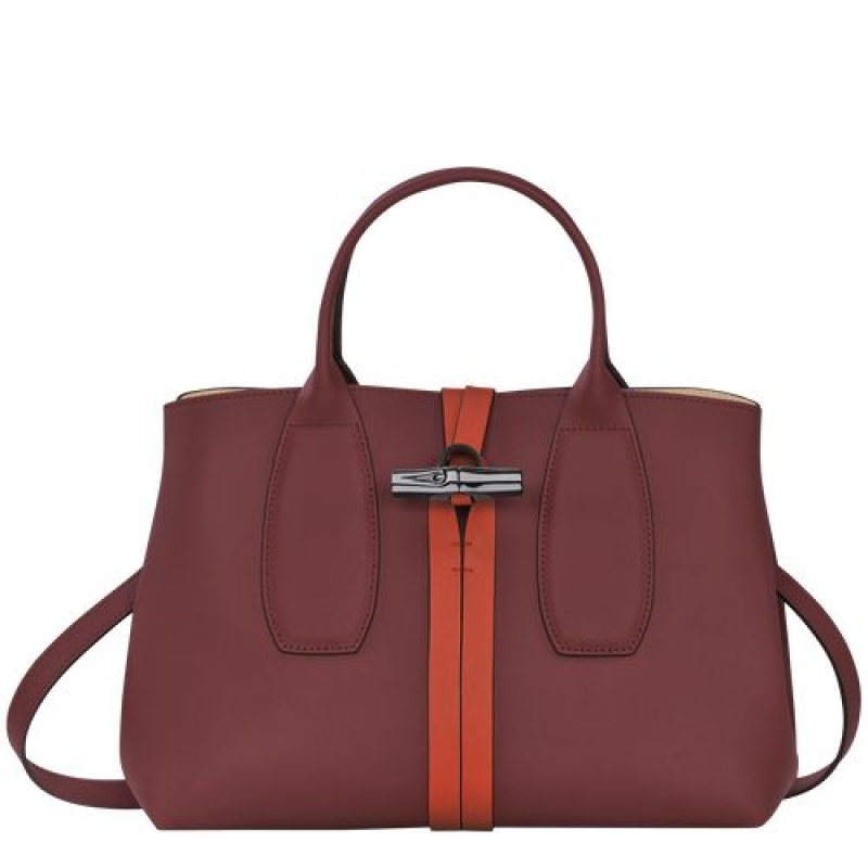 Longchamp Roseau Top handle bag M Burgundy/Orange | FNRVDPJ-19