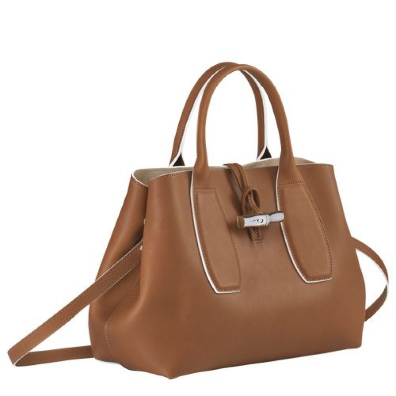 Longchamp Roseau Top handle bag M Cognac | DRSJXBL-98