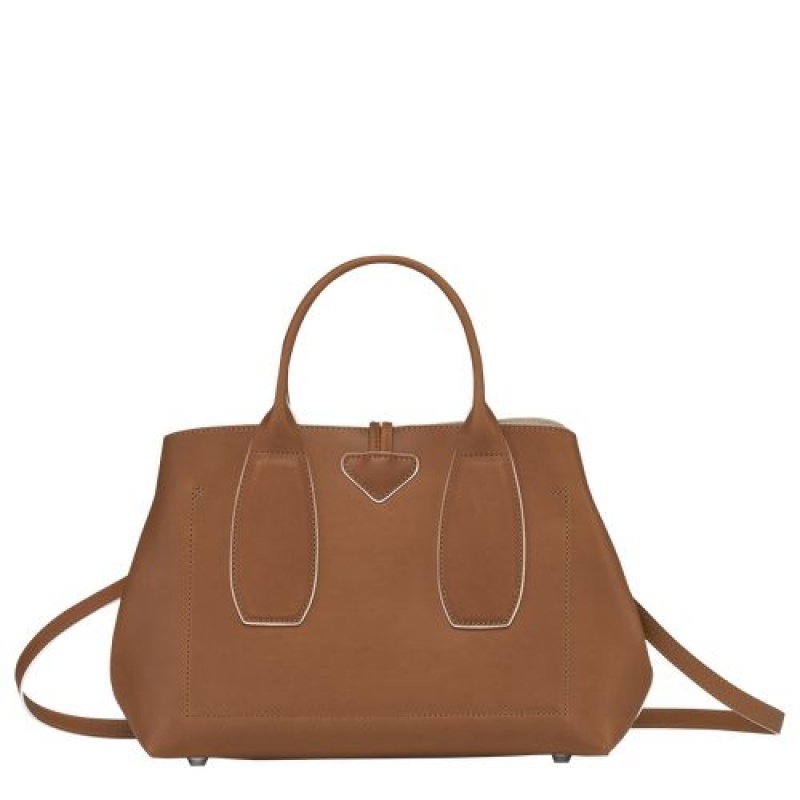 Longchamp Roseau Top handle bag M Cognac | DRSJXBL-98