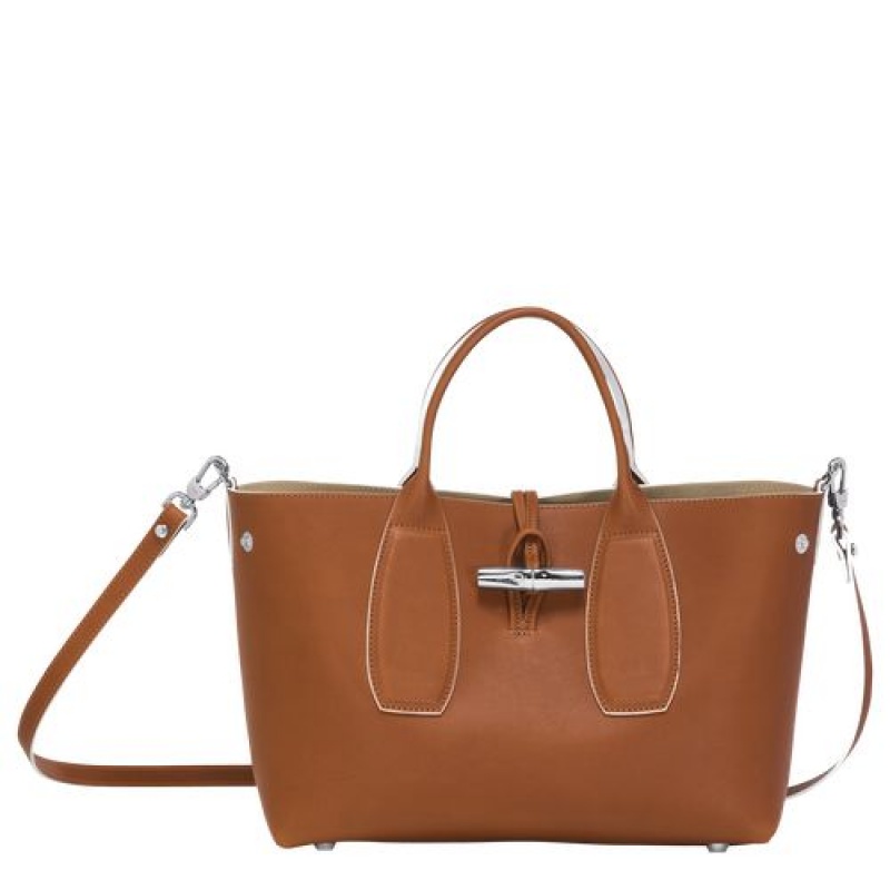 Longchamp Roseau Top handle bag M Cognac | DRSJXBL-98