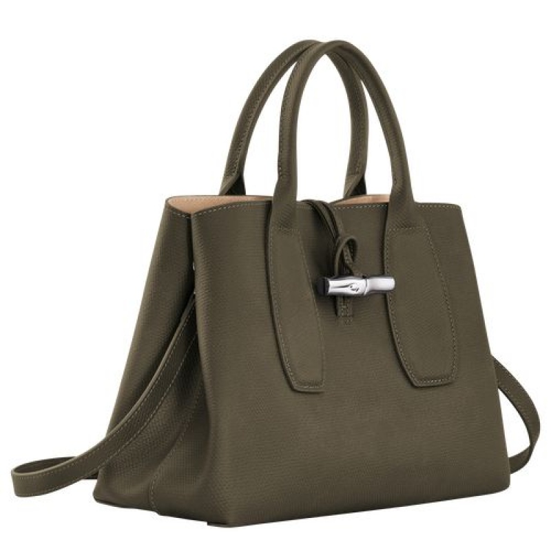 Longchamp Roseau Top handle bag M Khaki | HLDWMQT-89