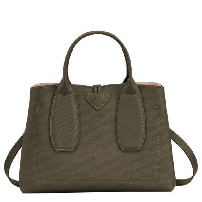 Longchamp Roseau Top handle bag M Khaki | HLDWMQT-89