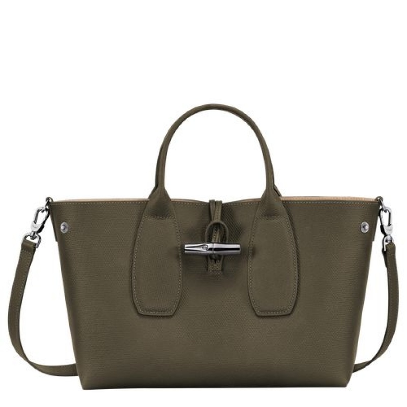 Longchamp Roseau Top handle bag M Khaki | HLDWMQT-89