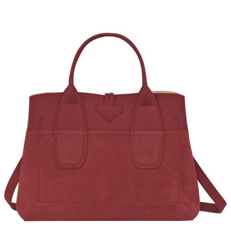 Longchamp Roseau Top handle bag M Red | YFZXQKL-16