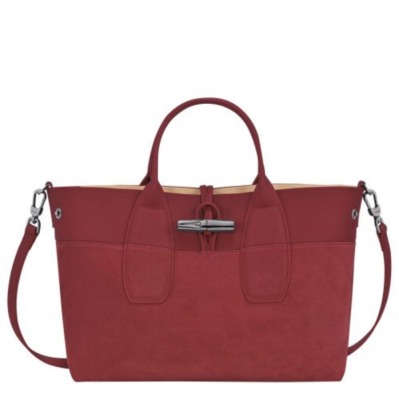 Longchamp Roseau Top handle bag M Red | YFZXQKL-16