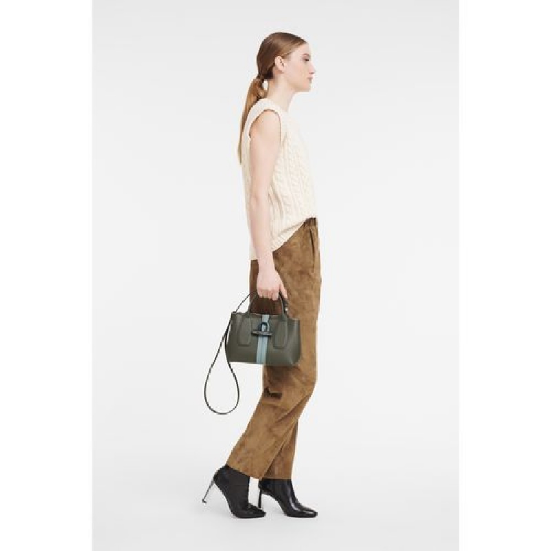 Longchamp Roseau Top handle bag S Khaki/Cypress | KOVLDMH-61