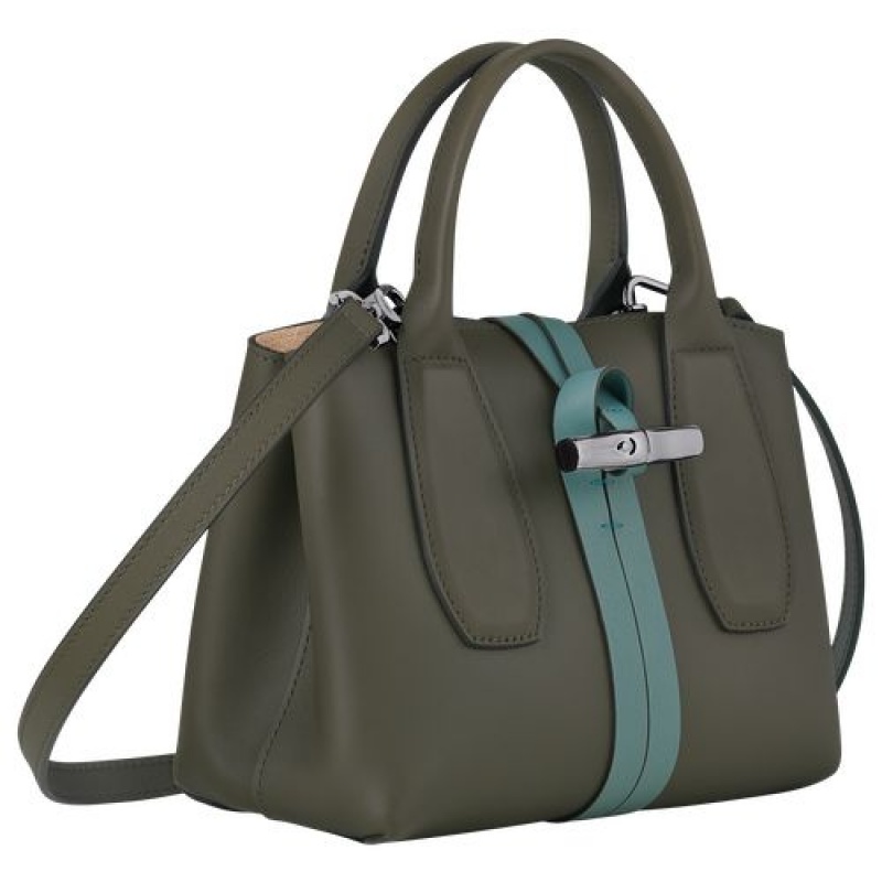 Longchamp Roseau Top handle bag S Khaki/Cypress | KOVLDMH-61