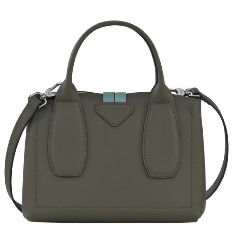 Longchamp Roseau Top handle bag S Khaki/Cypress | KOVLDMH-61