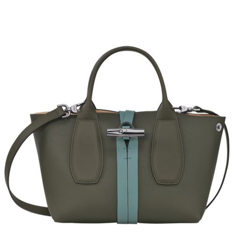 Longchamp Roseau Top handle bag S Khaki/Cypress | KOVLDMH-61