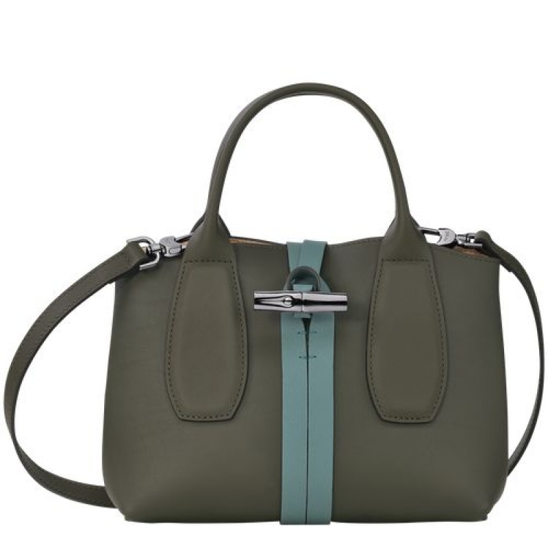 Longchamp Roseau Top handle bag S Khaki/Cypress | KOVLDMH-61