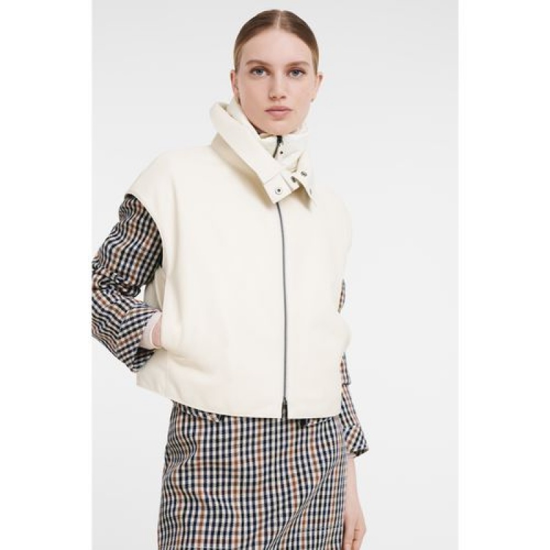 Longchamp Sleeveless jacket Ecru | CJHDBFA-83