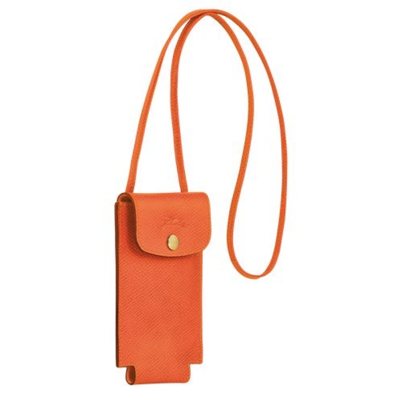 Longchamp epure Phone case with leather lace Orange | ZEDNFGW-05